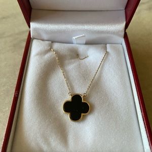 14K Gold black Onyx Clover Necklace